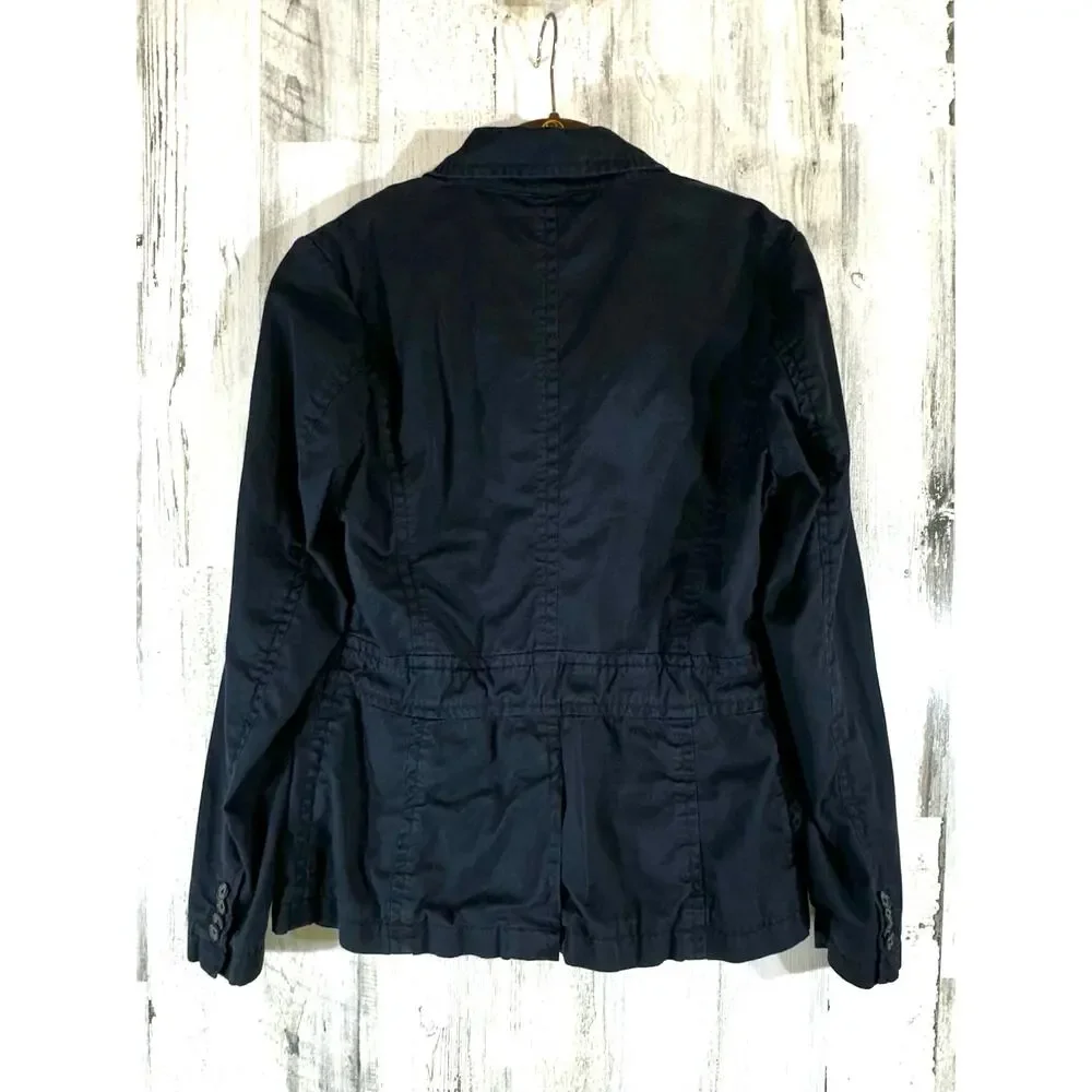 Lands End Womens Field Jacket Size 12 (4) Navy Blue Elastic Gathered Waist‎ READ
